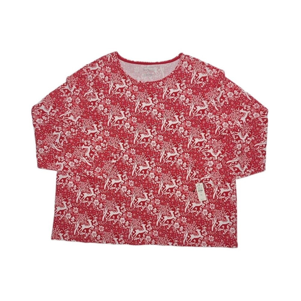 Talbots T-Shirt Long Sleeve Red Reindeer Women Plus Sz 3X Christmas Holiday NEW